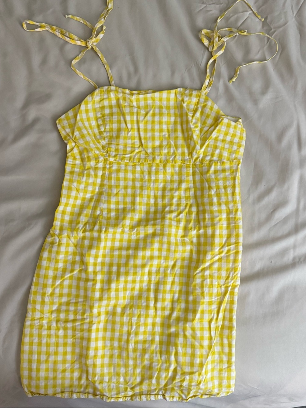 YELLOW GINGHAM MINI DRESS WITH TIES